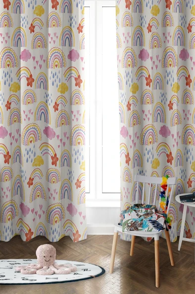 Parlak Saten Mikro Kumaş Çift Kanat Çocuk Odası Fon Perde Takımı PRD0031 RENKLİ 140 X 270 ürün görseli 1