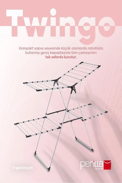 Perilla Twingo Lüx Alüminyum İki Katlı Çamaşır Kurutmalığı ürün görseli 1