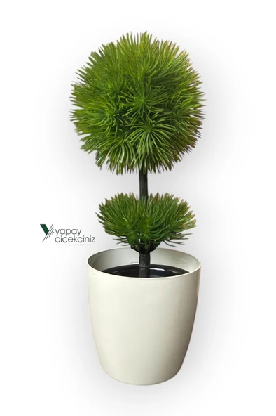 Beyaz Saksı 25 cm Yapay Top Şimşir - Resim 12