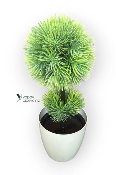 Beyaz Saksı 25 cm Yapay Top Şimşir - Resim 5