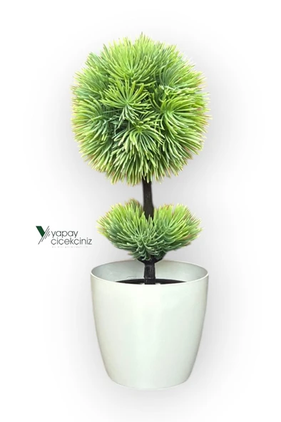 Beyaz Saksı 25 cm Yapay Top Şimşir - Resim 3