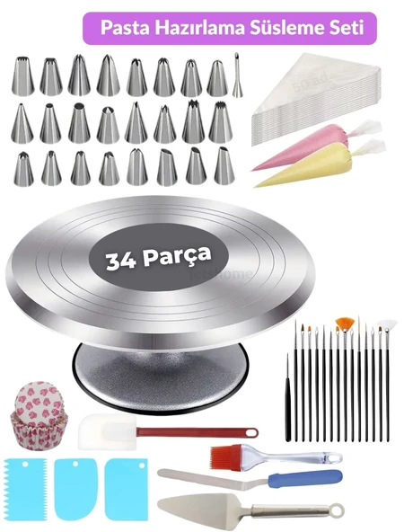 34 Parça Pasta Süsleme Hazırlık Seti – Profesyonel ve Hobi Kullanım İçin Eksiksiz Dekorasyon Takımı ürün görseli 1