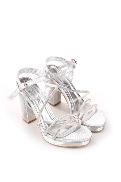 Papuç Sepeti 4752 Kadın 10,5 Cm Topuk Platform Taşlı Abiye Sandalet ürün görseli 1