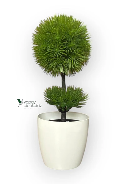 Beyaz Saksı 25 cm Yapay Top Şimşir - Resim 10