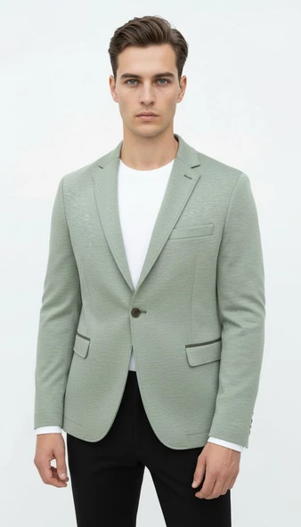 Plus Scorpion Haki Erkek İtalyan Kesim Blazer Ceket – Kol Yamali, Slim Fit, Şık ve Modern Tasarım ürün görseli 1
