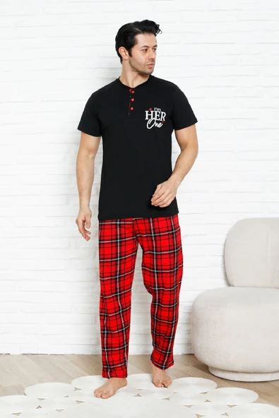 Erkek Pijama Takımı - Ekose Altlı-3 Düğmeli - %100 Pamuklu 12386 ürün görseli 1
