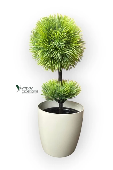 Beyaz Saksı 25 cm Yapay Top Şimşir - Resim 4