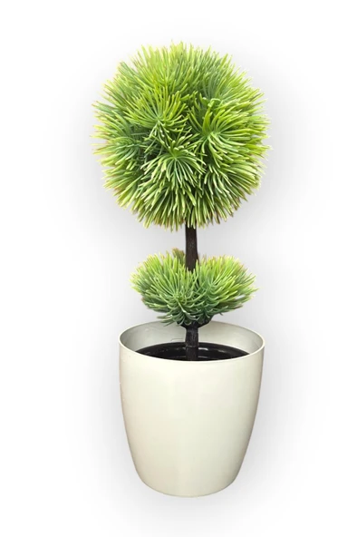 Beyaz Saksı 25 cm Yapay Top Şimşir - Resim 6
