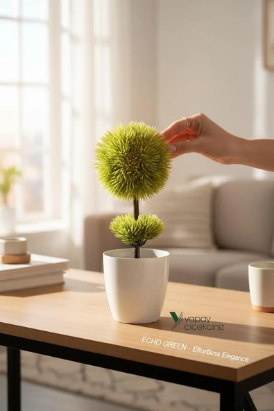 Beyaz Saksı 25 cm Yapay Top Şimşir ürün görseli 1