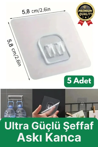5 Adet Ultra Güçlü Suya Dayanıklı İz Bırakmaz Şeffaf Banyo Mutfak Ayna Tablo Raf Tutucu Askı Kanca ürün görseli 1
