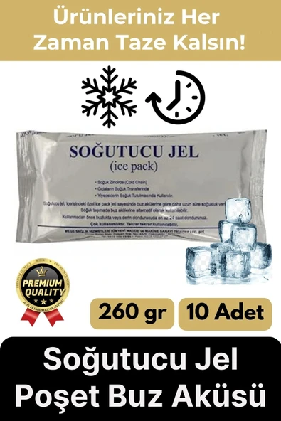 Premium Güvenli Malzeme Dayanıklı Seyahat Yolculuk Yiyecek Soğutucu Jel Poşet Buz Aküsü 260gr 10Adet ürün görseli 1