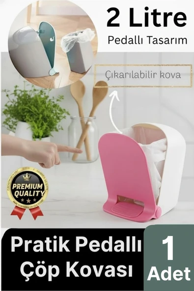 Yeni Tasarım Pratik Şık Tezgah Üstü Çocuk Odası Mutfak WC Banyo Ayak Pedallı Çöp Kovası Kutusu 2 Lt ürün görseli 1