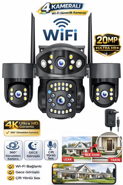 RX18W WİFİ 4 Kameralı Güvenlik Kamerası 20MP ULTRA HD PTZ Hareketli Sesli Gece Görüşlü Akıllı Kamera ürün görseli 1