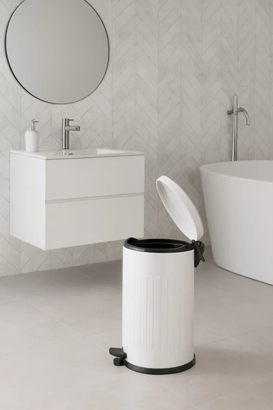 Vintage 16 Lt Yavaş Kapanır Kapaklı Ofis Mutfak Banyo Balkon Çöp Kovası Beyaz ürün görseli 1