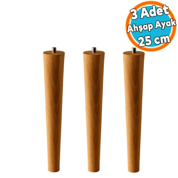 3 Adet Sehpa Masa Ayağı Ham Doğal Ahşap Kahverengi Boyalı Mobilya Kanepe Modern Bohem Ayakları 25 cm ürün görseli 1