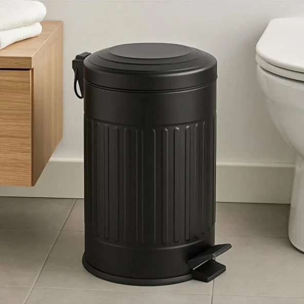 Vintage 12 Lt Yavaş Kapanır Kapaklı Ofis Mutfak Banyo Balkon Çöp Kovası Siyah ürün görseli 1