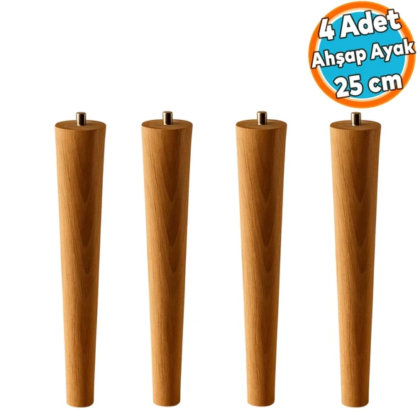 4 Adet Sehpa Masa Ayağı Ham Doğal Ahşap Kahverengi Boyalı Mobilya Kanepe Modern Bohem Ayakları 25 cm ürün görseli 1
