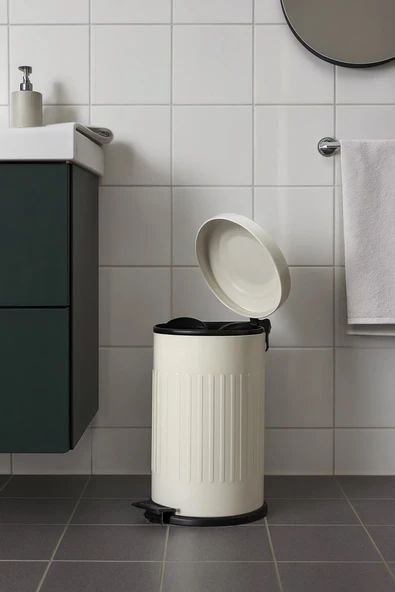 Vintage 16 Lt Yavaş Kapanır Kapaklı Ofis Mutfak Banyo Balkon Çöp Kovası Krem ürün görseli 1