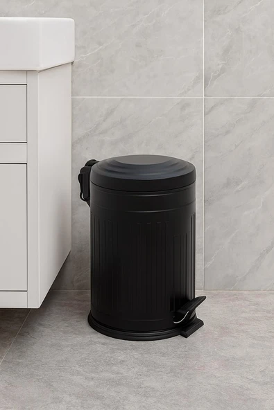 Vintage 5 Lt Yavaş Kapanır Kapaklı Ofis Mutfak Banyo Balkon Çöp Kovası Siyah ürün görseli 1