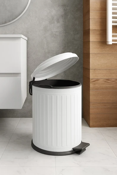 Vintage 5 Lt Yavaş Kapanır Kapaklı Ofis Mutfak Banyo Balkon Çöp Kovası Beyaz ürün görseli 1