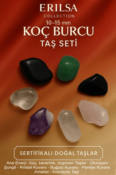 Sertifikalı Koç Burcu Doğal Taş Kütle Seti 10-15 mm – Güç Kararlılık ve Özgüven Enerjisi Taşları ürün görseli 1
