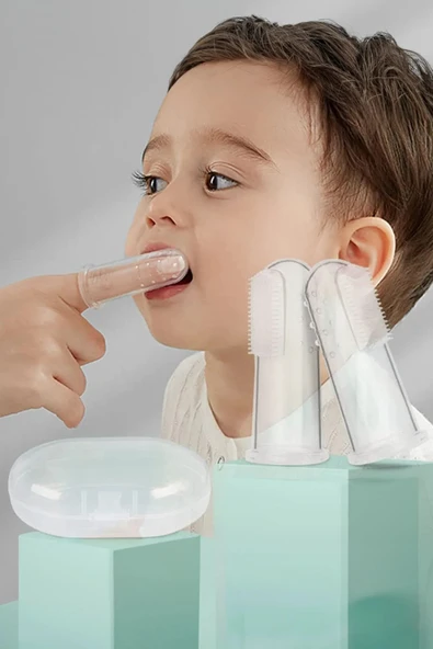 Mucit Home Slikon Parmak Bebek Diş Kaşıyıcı ve Şeffaf Renk Yumuşak Fırça Kutulu Erkek ve Kız Çocuk ürün görseli 1