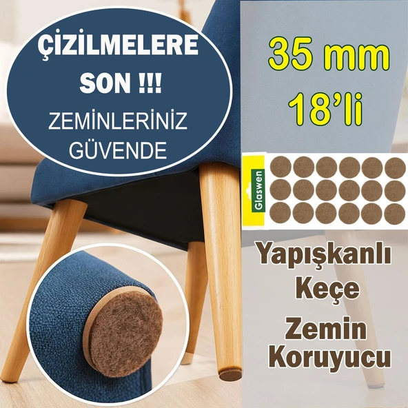 Yapışkanlı Yuvarlak Keçe Masa Sandalye Parke Zemin Ayak Koruyucu Kaydırmaz Keçesi 35 mm (18'Lİ PAKET) ürün görseli 1