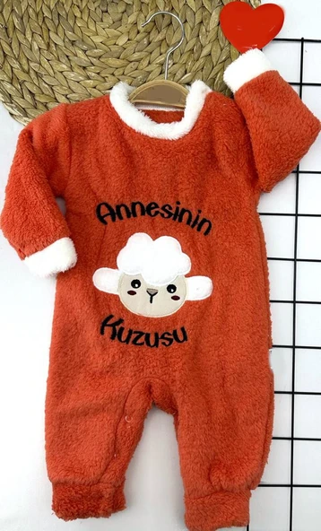 3-6-9-12 Ay Kuzu Tüylü Kumaş Annesinin Kuzusu Nakışlı Alttan Çıtçıtlı Kız Erkek Bebek Tulumu ürün görseli 1