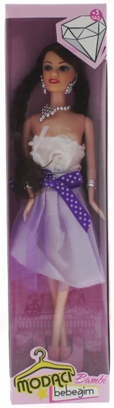 Bambi Beyaz Elbiseli Moda Bebek ürün görseli 1