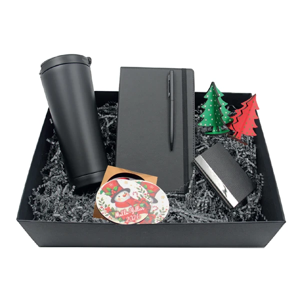Siyah Dörtlü Set | VIP Hediye Özel Kutusu ile - Termos, Defter, Defter ve Kartvizitlik ürün görseli 1