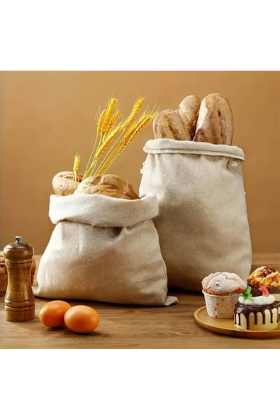 Ham Bez Ekmek Saklama Torbası 30x35 cm Nefes Alabilir Ham Kumaş, Ağzı Büzgülü ürün görseli 1