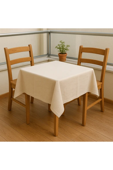 Doğal Ham Bez Kare Balkon Masa Örtüsü 90x90 cm Minimal Yıkanabilir 2 Kişilik ürün görseli 1