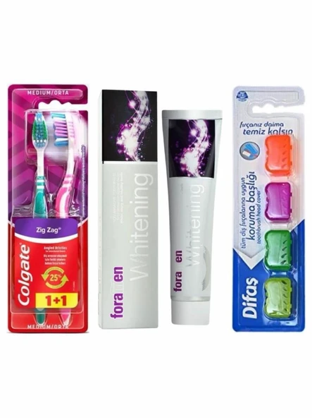 Colgate Zigzag Orta Diş Fırçası 1+1+Foramen Beyazlatıcı Diş Macunu 125 Gr+Difaş Diş Fırçası Kepi 4'Lü ürün görseli 1