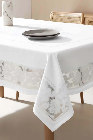 Jumbo Jakar Beyaz Sıvı İtici Leke Tutmaz Masa Örtüsü 160x220 cm ürün görseli 1