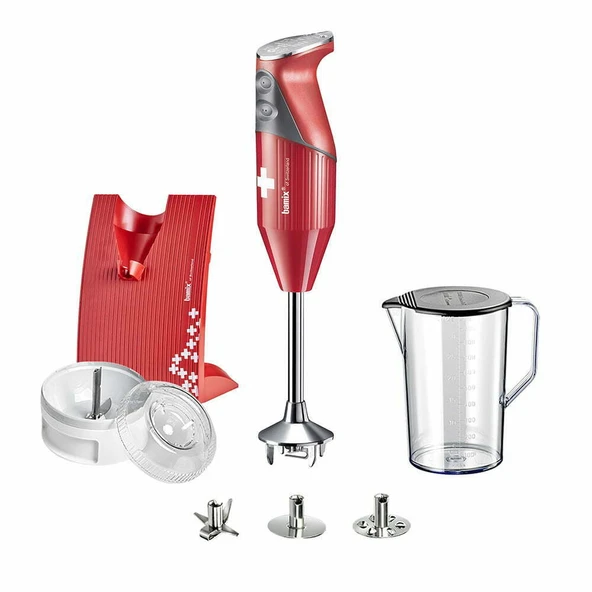 BAMİX M200 SWİSSLİNE EL BLENDER SETİ ÖMÜR BOYU MOTOR GARANTİLİ 200W (20CM DALDIRMA DERİNLİĞİ) 3 BIÇAKLI KIRMIZI-KROM ürün görseli 1