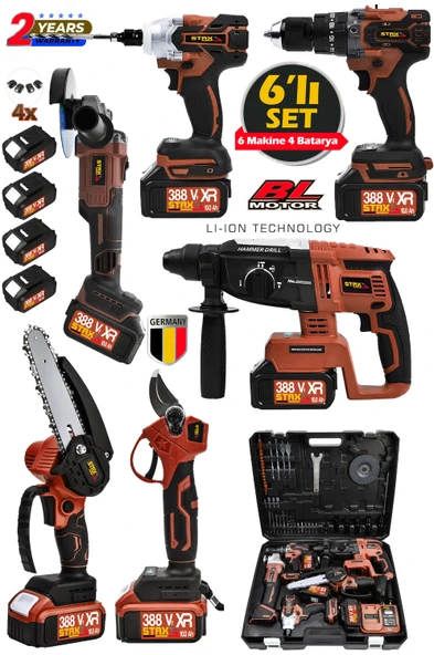 Staxx 10Pilli 4 Akülü 388VF  Kırıcı Delici + Taşlama + Somun Sökme + Dal Budama + Matkap Makas Set ürün görseli 1