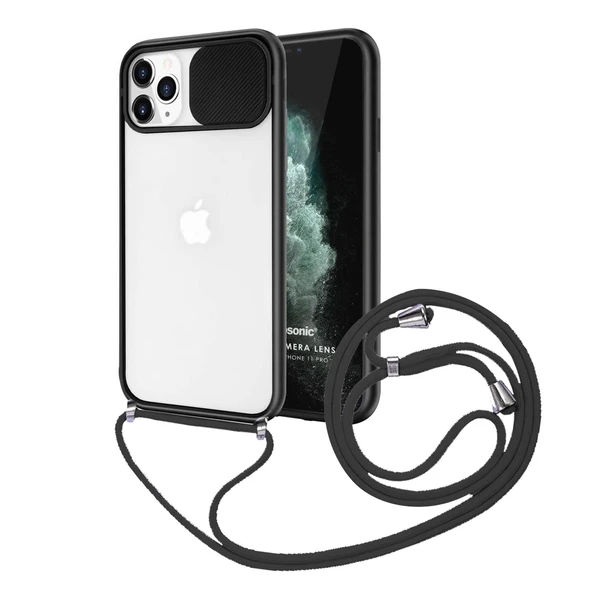 Nettech Apple iPhone 12 Pro Uyumlu İpli Kızaklı Buzlu Arka Koruma Kılıf NT-85011 ürün görseli 1