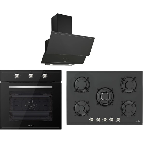 Luno Silverline Lunoankastre Siyahcamset (3420B90CM Davlumbaz + F6503B01 + CS5365 Ocak 75CM) ürün görseli 1