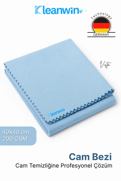 Kleanwin Vista Mavi Mikrofiber Cam Bezi 40x40 cm 200 GSM – Araba ve Ev Cam Temizlik Bezi ürün görseli 1