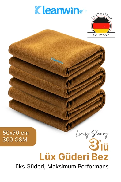 Kleanwin Luxury Shammy 3’lü Set | 50x70 cm | 300 GSM | Emici Araç Kurulama ve Yeni Nesil Temizlik Bezi ürün görseli 1