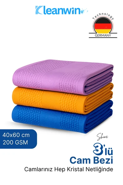 Kleanwin Shine 3’lü Mikrofiber Cam Bezi Seti – Ev ve Araç Cam Temizlik Bezi, İz Bırakmayan Mikrofiber Bez ürün görseli 1
