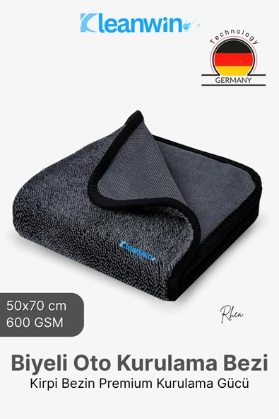Kleanwin Rhea Mikrofiber Kurulama Bezi 50x70Cm 600 GSM Tek Katlı Biyeli Premium Oto Kurulama Havlusu ürün görseli 1