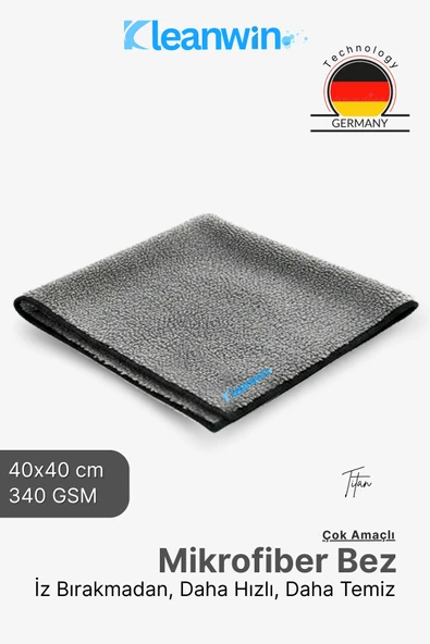 Kleanwin Titan Mikrofiber Bez 40x40 cm 300 GSM | Leke Bırakmaz Çok Amaçlı Oto ve Ev Temizlik Bezi ürün görseli 1