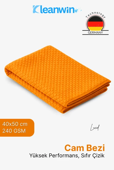 Kleanwin Lucid Mikrofiber Araba Cam Bezi 40x40 cm – Turuncu, İz Bırakmaz Cam Silme ve Kurulama Bezi ürün görseli 1