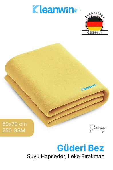 Kleanwin Shammy Gold Güderi Bez | 50x70 cm | 240 GSM | Premium Oto Kurulama Bezi, Ultra Emici Araç ve Ev Bezi ürün görseli 1