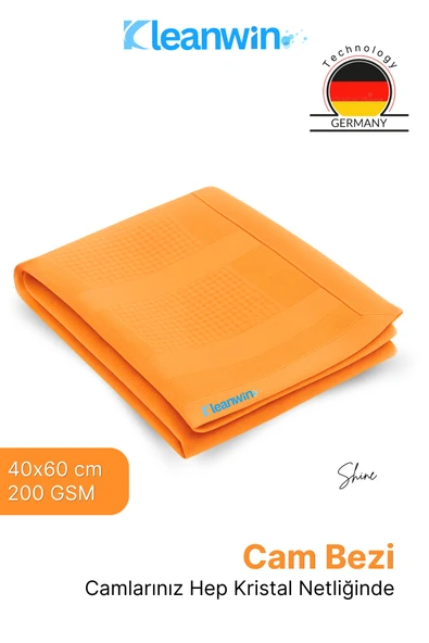 Kleanwin Shine 40x60Cm Mikrofiber Cam Bezi Turuncu – Ev ve Araç Cam Temizlik Bezi, İz Bırakmaz Mikrofiber Bez ürün görseli 1