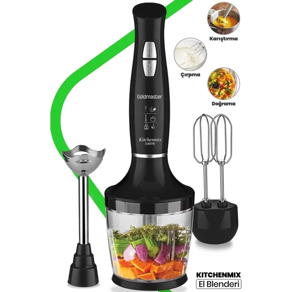 Goldmaster Kitchenmix 1000W Güçlü Motor Turbo Hız Ayarlı 3 In 1 Blender Set Siyah ürün görseli 1