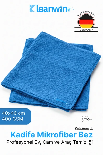 Kleanwin Velora Mavi Kadife Mikrofiber Bez 40x40Cm 400 GSM – Ev, Mutfak ve Araç Çok Amaçlı Temizlik Bezi ürün görseli 1