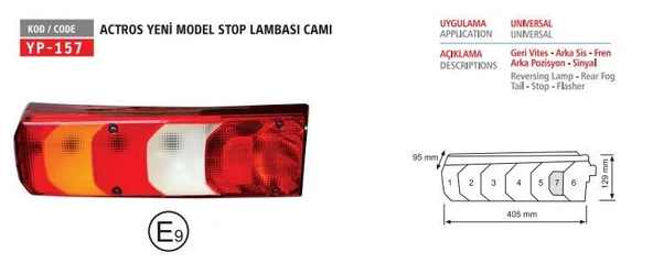 STOP LAMBASI CAMI MERCEDES ACTROS MP4-MP5 / AROCS / ANTOS / ATEGO 3 / E9 BELGELI ürün görseli 1