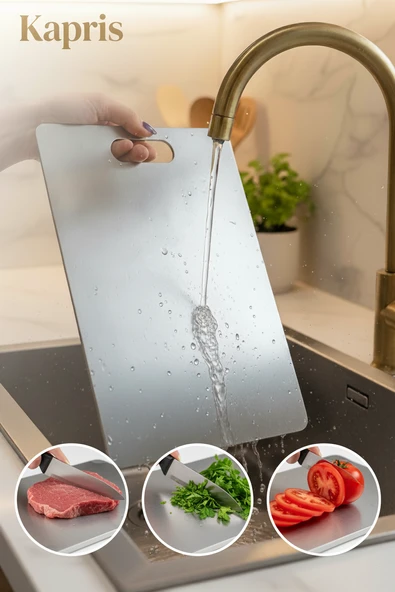 Kapris Paslanmaz Çelik Antibakteriyel Kesme Tahtası 32X24 Cm ürün görseli 1